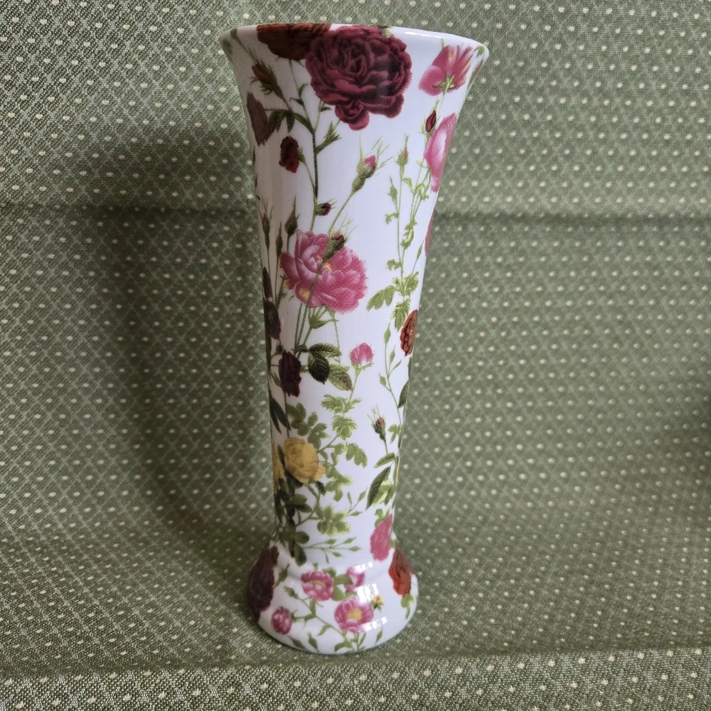 Va Bene Rose Floral Hand Painted Porcelain Vase With Multiple Colored Roses